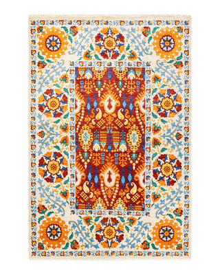 Contemporary Suzani Red Wool Area Rug 6' 2" x 9' 4" - Solo Rugs