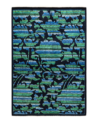 Contemporary Arts & Crafts Black Wool Area Rug 4' 2" x 6' 0" - Solo Rugs