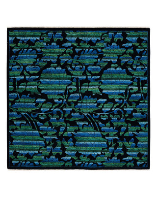 Contemporary Arts & Crafts Black Wool Square Area Rug 6' 1" x 6' 2" - Solo Rugs