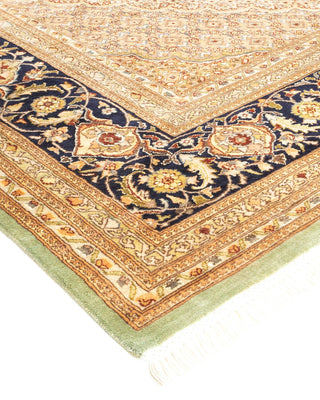 Traditional Mogul Green Wool Area Rug 9' 0" x 12' 4" - Solo Rugs