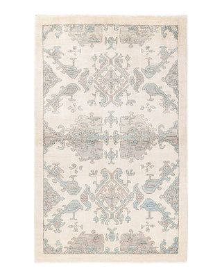 Contemporary Eclectic Ivory Wool Area Rug 4' 1" x 6' 6" - Solo Rugs