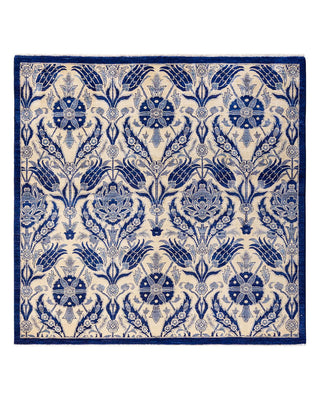 Contemporary Suzani Blue Wool Square Area Rug 6' 3" x 6' 6" - Solo Rugs