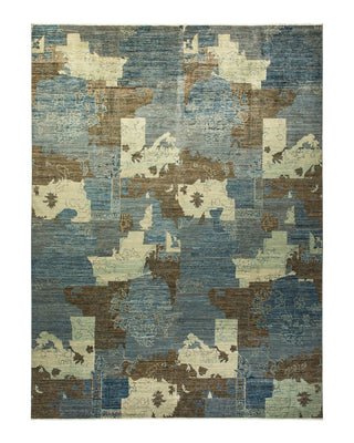Contemporary Eclectic Light Blue Wool Area Rug 10' 4" x 13' 9" - Solo Rugs