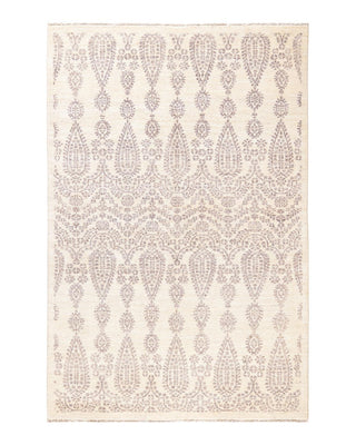Contemporary Eclectic Ivory Wool Area Rug 4' 2" x 6' 3" - Solo Rugs