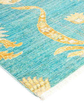 Contemporary Eclectic Light Blue Wool Runner 2' 7" x 9' 5" - Solo Rugs