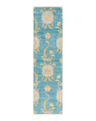 Contemporary Eclectic Light Blue Wool Runner 2' 7" x 9' 5" - Solo Rugs