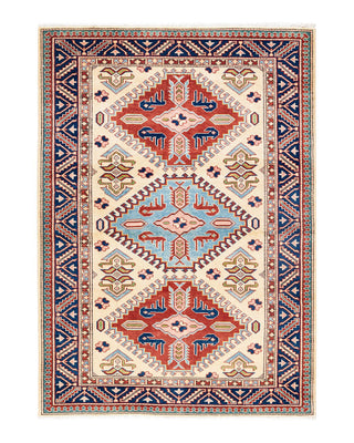 Tribal, One-of-a-Kind Hand-Knotted Area Rug - Ivory, 4' 2" x 5' 9" - Solo Rugs