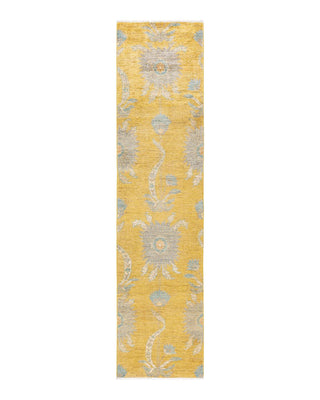 Contemporary Eclectic Yellow Wool Runner 2' 4" x 9' 9" - Solo Rugs