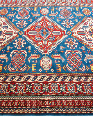 Bohemian Tribal Blue Wool Area Rug 5' 3" x 7' 1" - Solo Rugs
