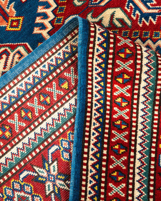 Bohemian Tribal Blue Wool Area Rug 5' 3" x 7' 1" - Solo Rugs