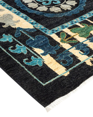 Contemporary Suzani Black Wool Area Rug 12' 2" x 17' 7" - Solo Rugs