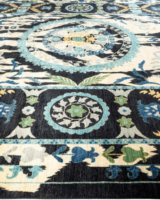 Contemporary Suzani Black Wool Area Rug 12' 2" x 17' 7" - Solo Rugs