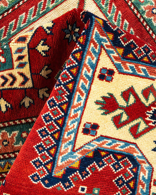 Bohemian Tribal Red Wool Area Rug 6' 2" x 7' 7" - Solo Rugs