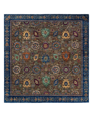 Traditional Serapi Green Wool Area Rug 8' 4" x 8' 7" - Solo Rugs