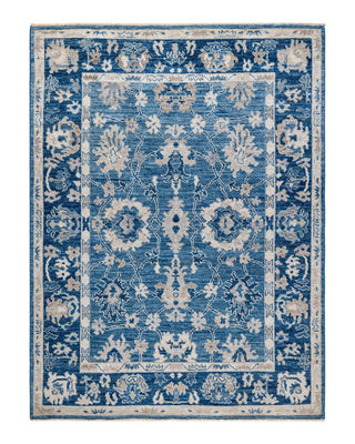 Traditional Oushak Light Blue Wool Area Rug 5' 2" x 6' 11" - Solo Rugs