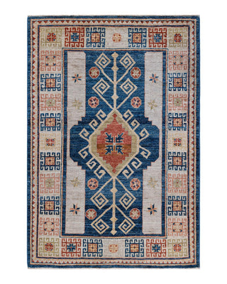 Traditional Oushak Blue Wool Area Rug 4' 0" x 5' 11" - Solo Rugs