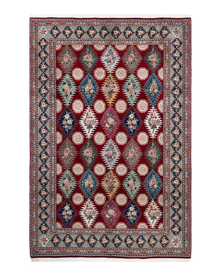 Traditional Mogul Red Wool Area Rug 6' 2" x 9' 2" - Solo Rugs