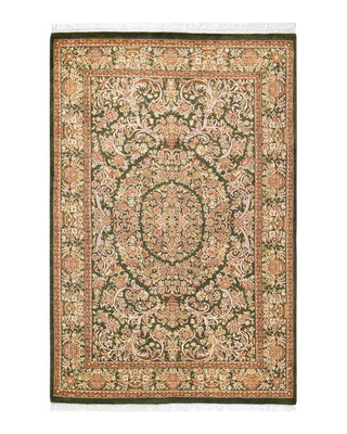 Traditional Mogul Green Wool Area Rug 4' 1" x 6' 3" - Solo Rugs