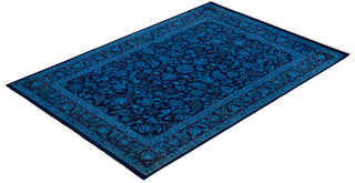 Modern Overdyed Hand Knotted Wool Blue Area Rug 4' 1" x 6' 2"