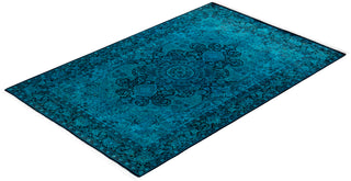 Modern Overdyed Hand Knotted Wool Blue Area Rug 4' 4" x 6' 3"