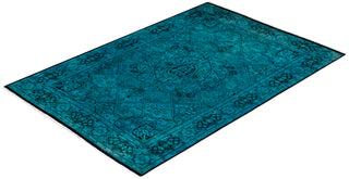 Contemporary Fine Vibrance Blue Wool Area Rug - 4' 1" x 6' 1"