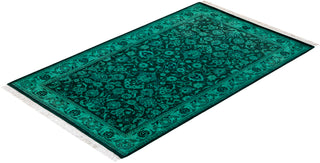 Modern Overdyed Hand Knotted Wool Green Area Rug 3' 2" x 5' 2"
