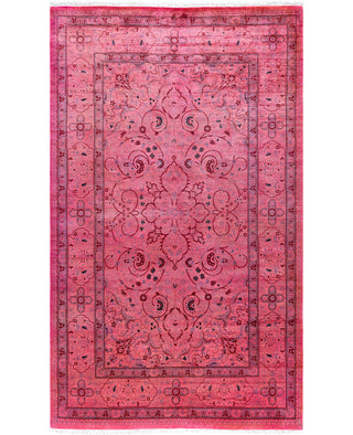 Overdyed Hand-Knotted Wool Modern-Contemporary Pink Area Rug 4' 7" x 7' 7"