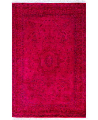 Overdyed Hand-Knotted Wool Modern-Contemporary Pink Area Rug 4' 1" x 6' 3"