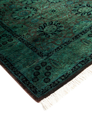 Modern Overdyed Hand Knotted Wool Green Runner 3' 3" x 8' 10"