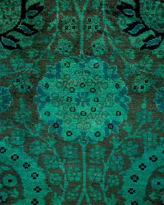 Modern Overdyed Hand Knotted Wool Green Runner 3' 3" x 8' 10"