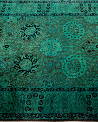 Contemporary Hand-Knotted Overdyed Green Runner 3' 3" x 8' 10"