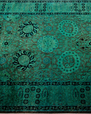 Modern Overdyed Hand Knotted Wool Green Runner 3' 3" x 8' 10"