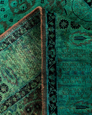 Modern Overdyed Hand Knotted Wool Green Runner 3' 3" x 8' 10"