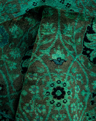 Contemporary Hand-Knotted Overdyed Green Runner 3' 3" x 8' 10"