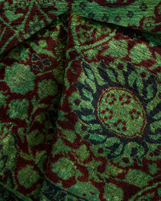 Modern Overdyed Hand Knotted Wool Green Runner 3' 3" x 8' 7"