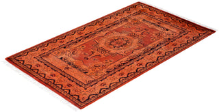 Modern Overdyed Hand Knotted Wool Orange Area Rug 2' 7" x 4' 5"