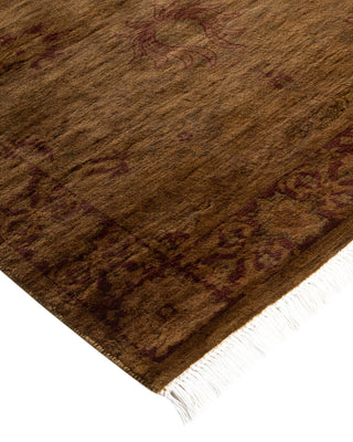 Contemporary Hand Knotted Overdyed Brown Runner 2' 6" x 11' 2"