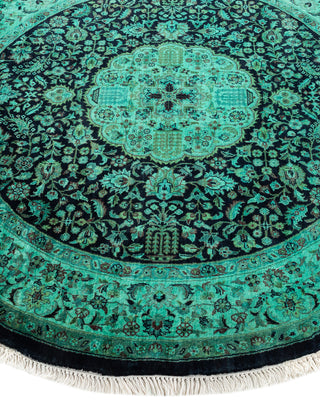 Modern Overdyed Hand Knotted Wool Green Round Area Rug 4' 7" x 4' 7"