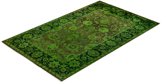 Modern Overdyed Hand Knotted Wool Green Area Rug 4' 1" x 6' 6"