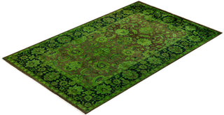 Contemporary Hand Knotted Overdyed Green Area Rug 4' 1" x 6' 6"