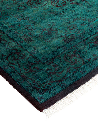 Modern Overdyed Hand Knotted Wool Green Area Rug 4' 1" x 6' 1"