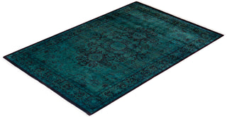 Modern Overdyed Hand Knotted Wool Green Area Rug 4' 1" x 6' 1"