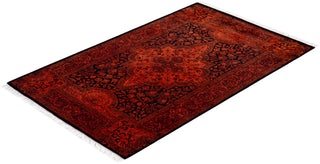 Modern Overdyed Hand Knotted Wool Orange Area Rug 3' 2" x 5' 1"