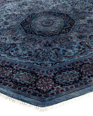 Modern Overdyed Hand Knotted Wool Blue Round Area Rug 4' 3" x 4' 4"