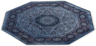 Modern Overdyed Hand Knotted Wool Blue Round Area Rug 4' 3" x 4' 4"