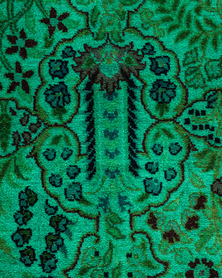 Modern Overdyed Hand Knotted Wool Green Runner 2' 6" x 17' 1"
