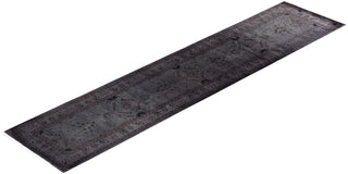 Contemporary Hand Knotted Overdyed Gray Runner 2' 6" x 11' 6"