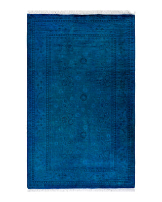 Contemporary Fine Vibrance Blue Wool Area Rug 3' 2" x 5' 3"