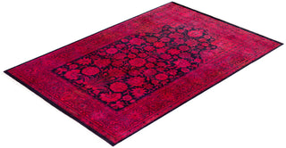 Modern Overdyed Hand Knotted Wool Pink Area Rug 4' 1" x 6' 4"