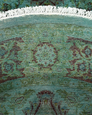 Modern Overdyed Hand Knotted Wool Blue Round Area Rug 4' 1" x 4' 1"